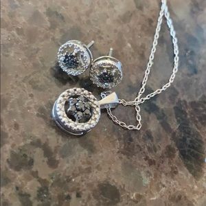 black and white diamond necklace and earring set